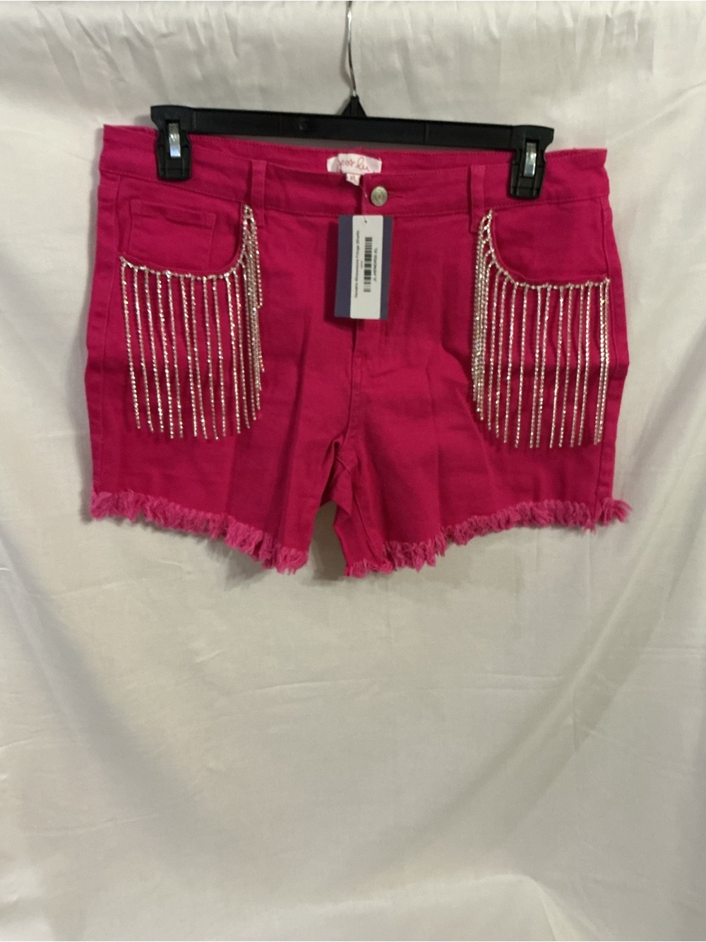 Jess Lea Hendrix Hot Pink Rhinestone Fringe Denim Shorts